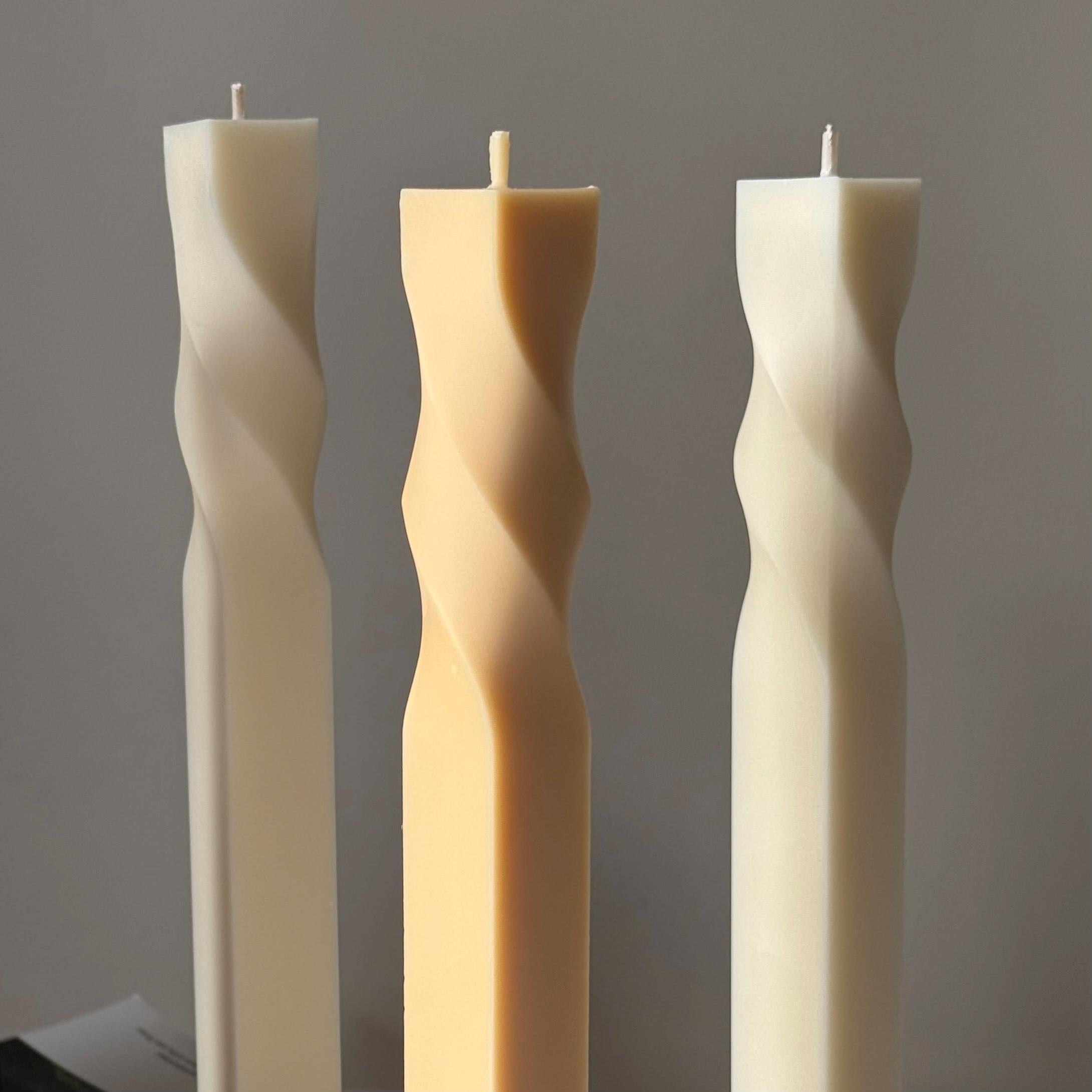 Greko Column Swirl Candle: Ribbed Soy Wax Pillar Candle-3