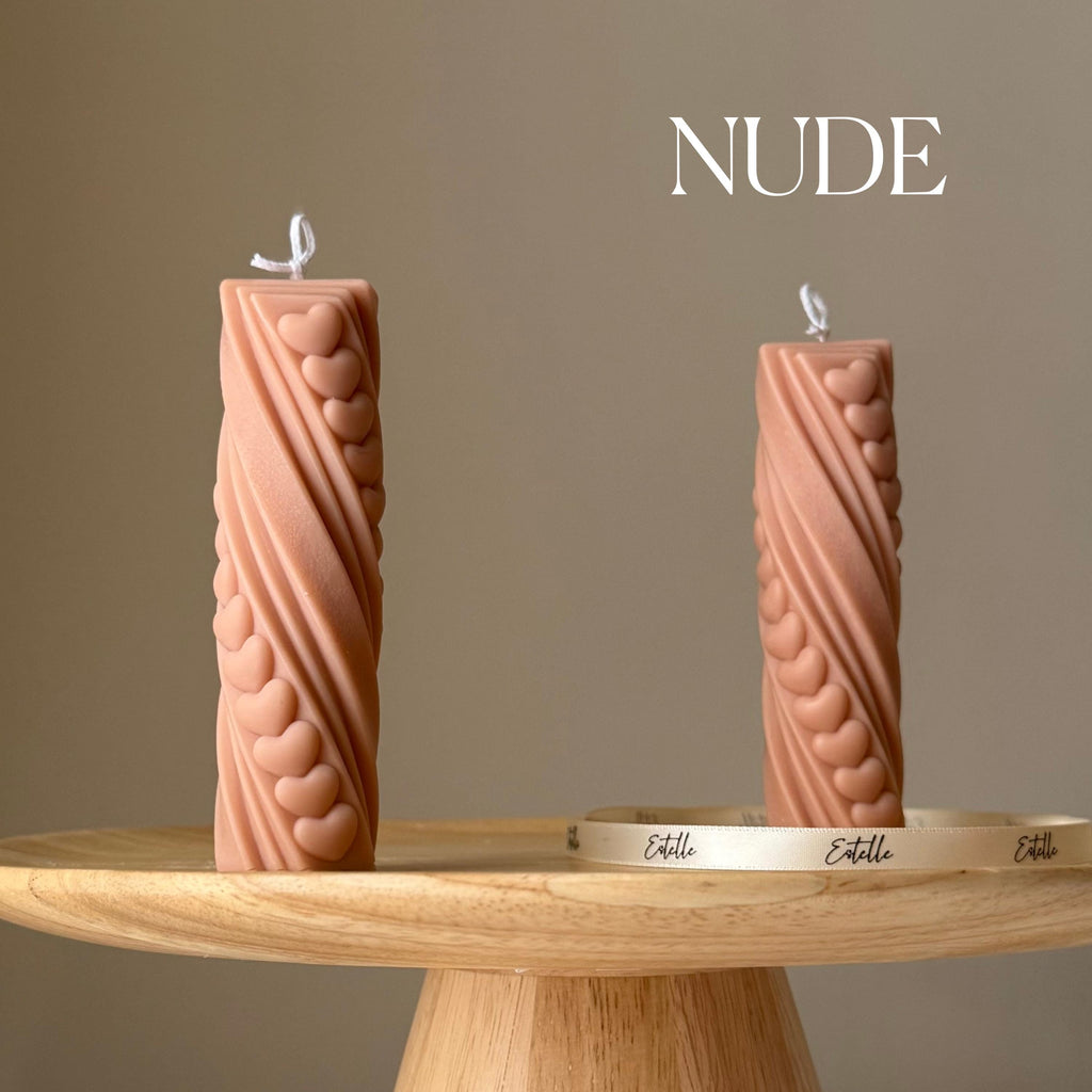 Tiny Hearts Soy Wax Pillar Candle: Handmade Sculptural Decor-1