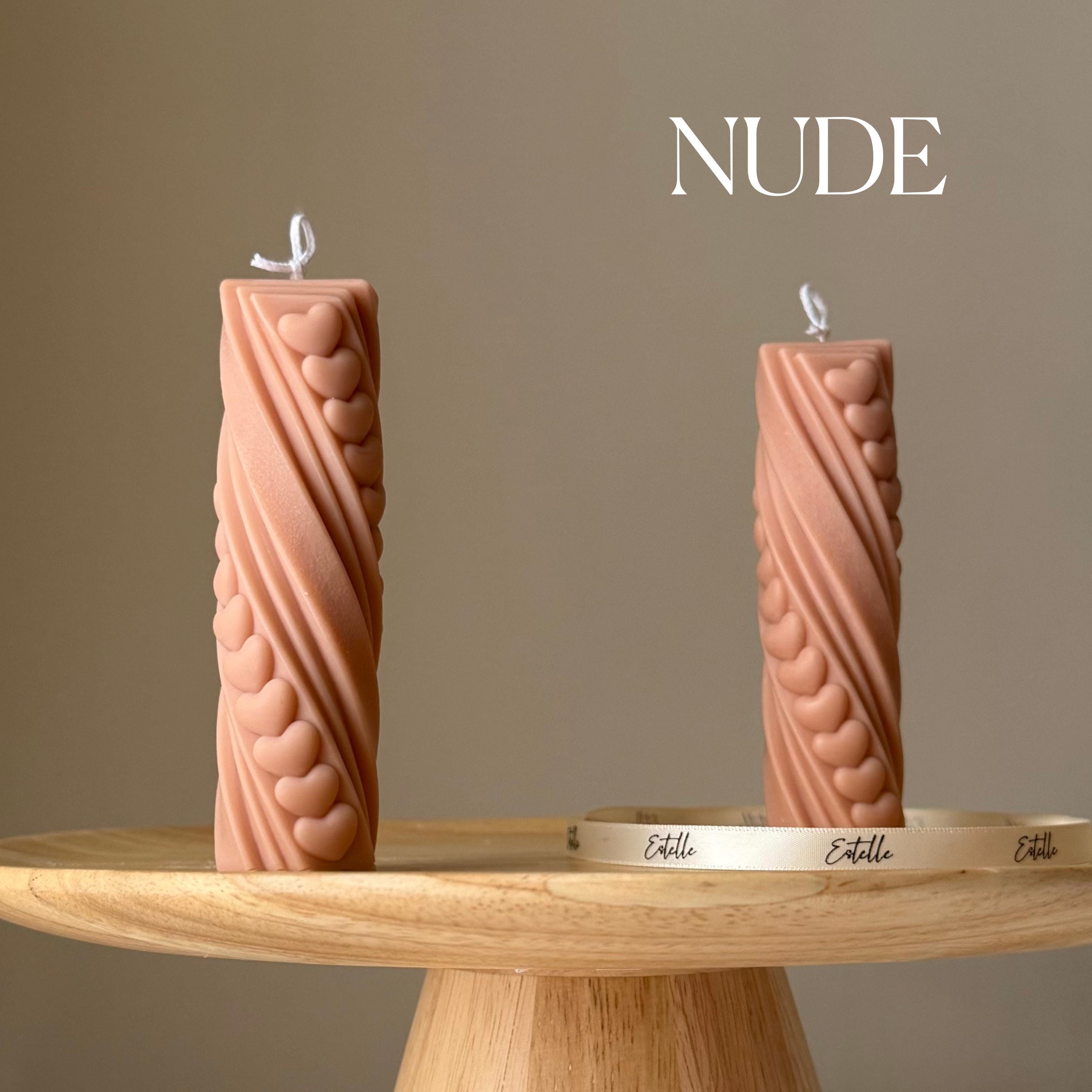 Tiny Hearts Soy Wax Pillar Candle: Handmade Sculptural Decor-1