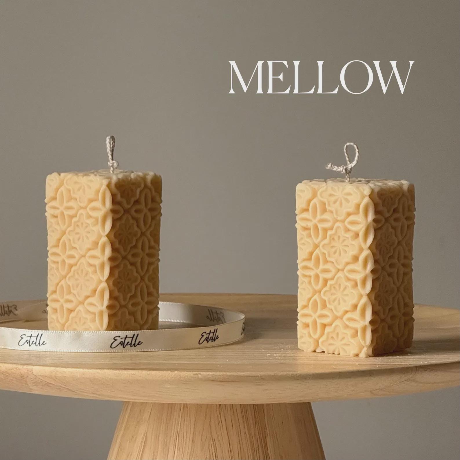 Vintage Lace Soy Pillar Candle: Handmade Home Decor-3