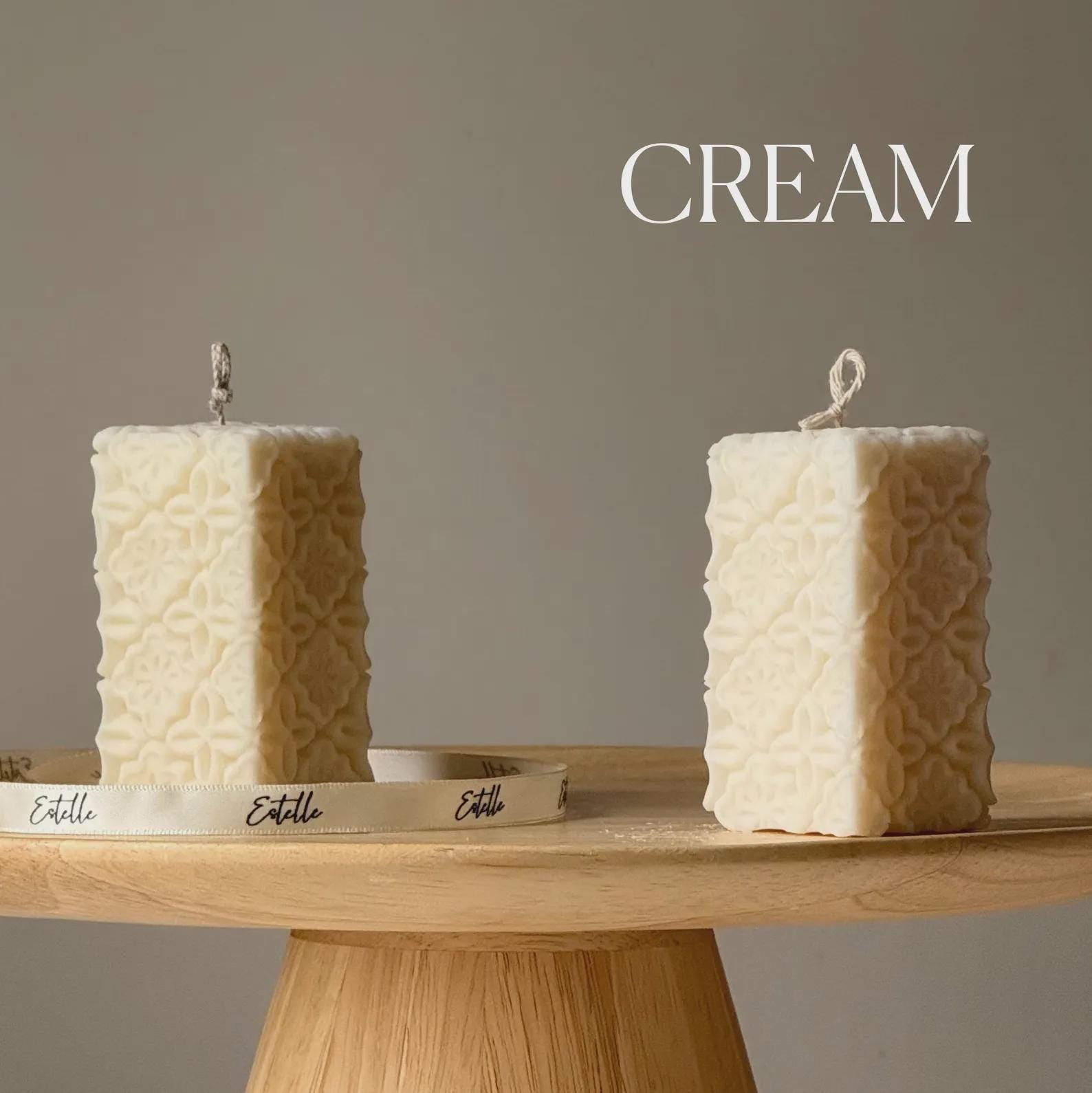 Vintage Lace Soy Pillar Candle: Handmade Home Decor-2