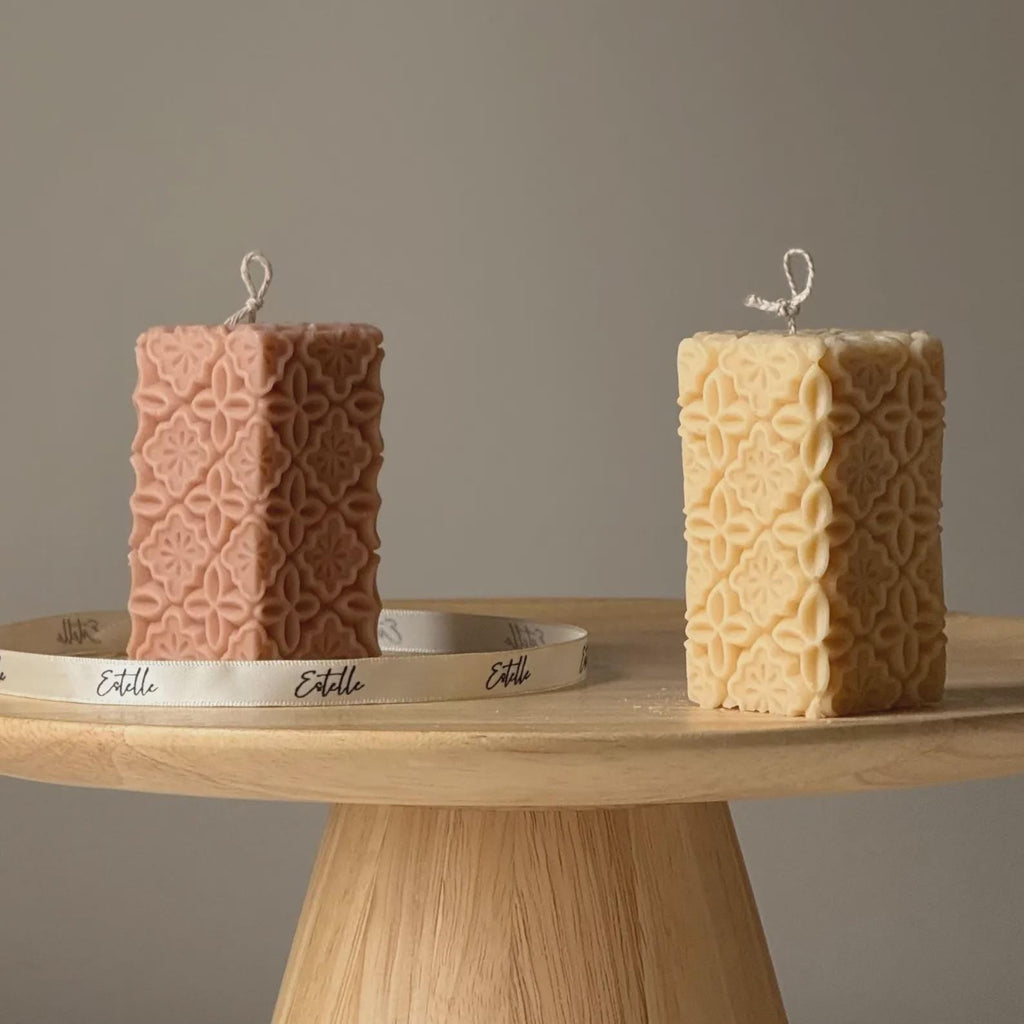 Vintage Lace Soy Pillar Candle: Handmade Home Decor-0