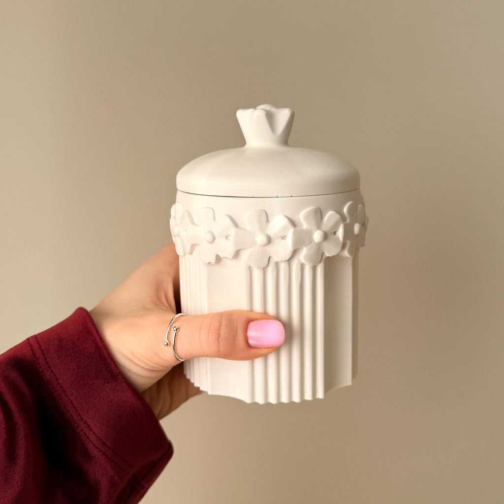 Wild Bloom Jar Soy Wax Candle with Lid : Large Jesmonite Vessel Scented Wood Wick-1