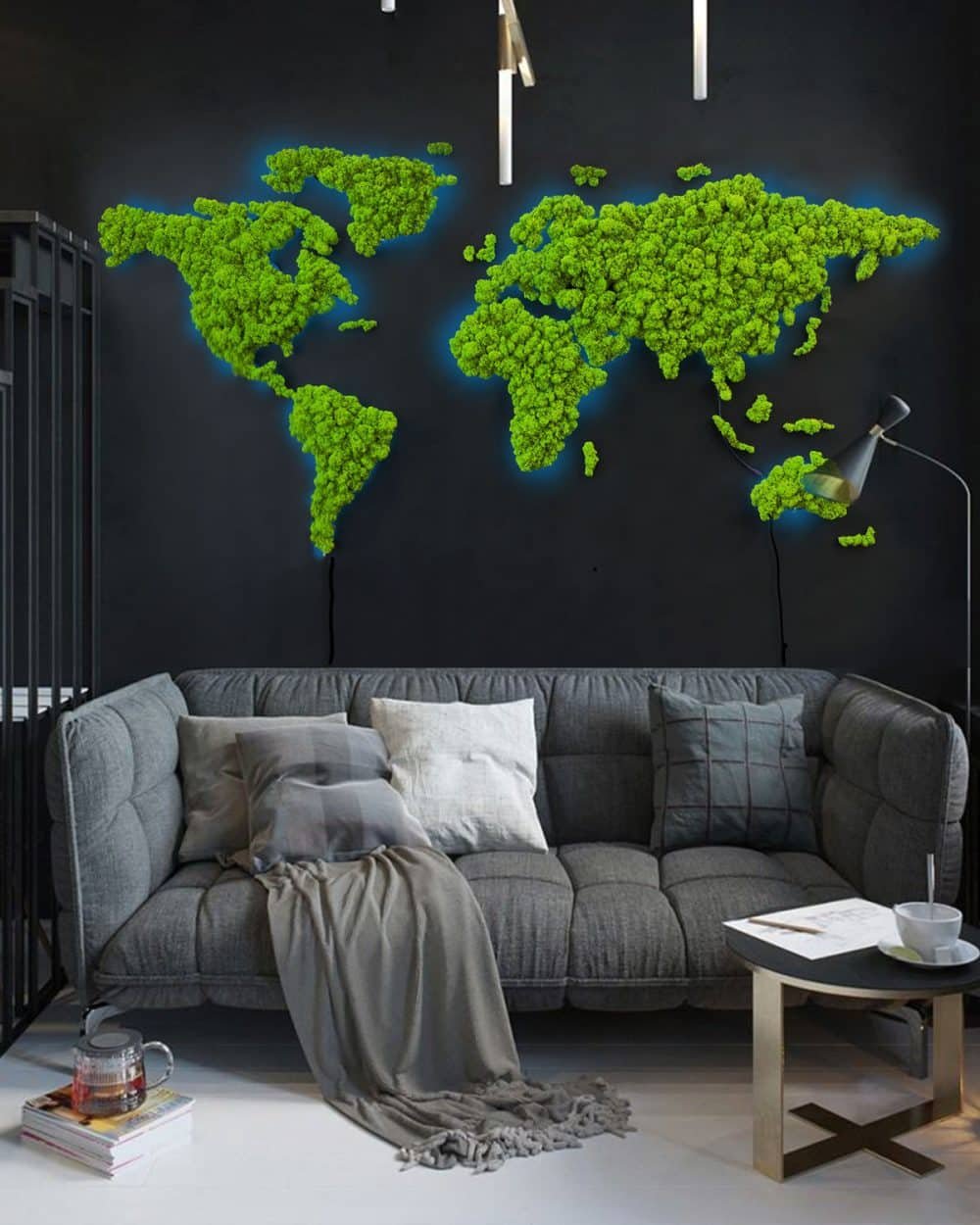 Illuminated map of the world made of mossy weed-0