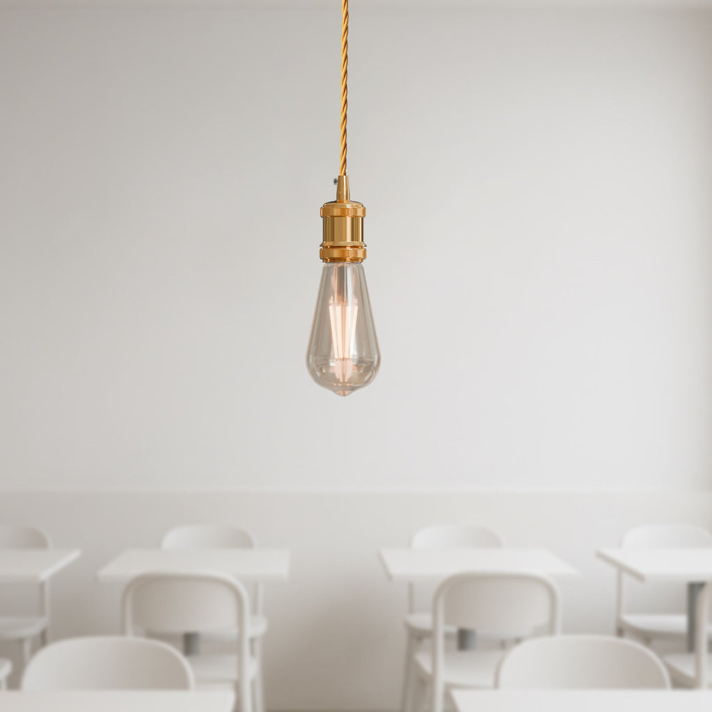 Industrial E27 Pendant Light Fitting 2m Twisted Fabric Cable Metal Rose ~1735-0