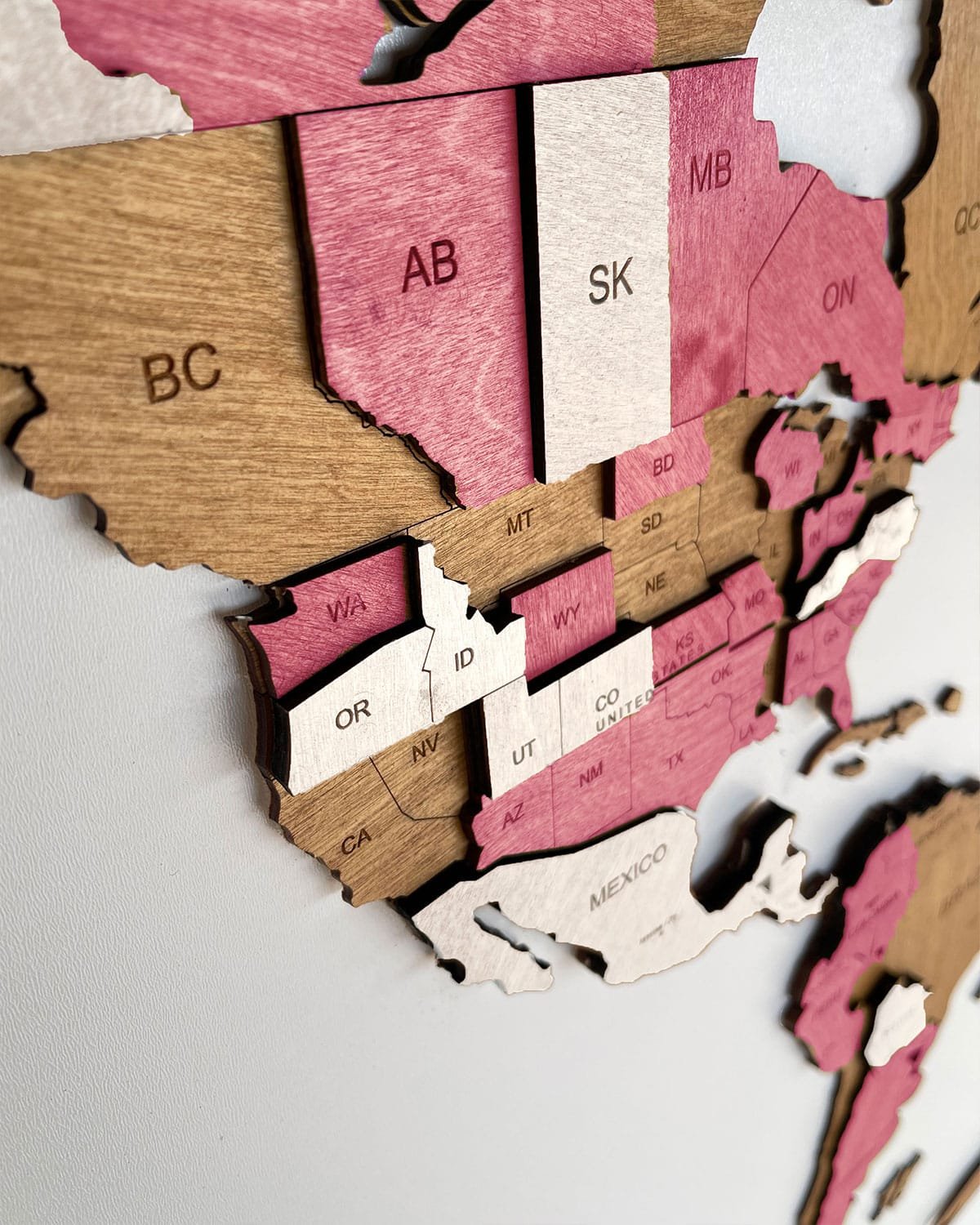 Colorful 3D World Map for wall | PINKY-2