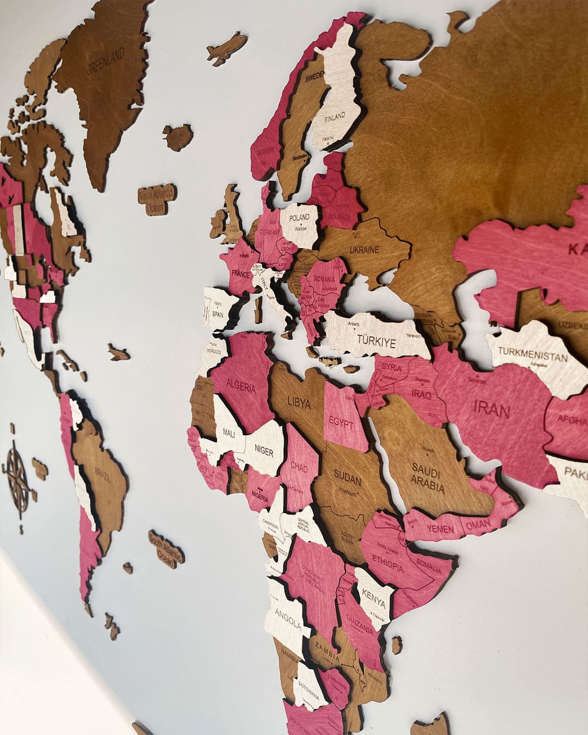Colorful 3D World Map for wall | PINKY-3