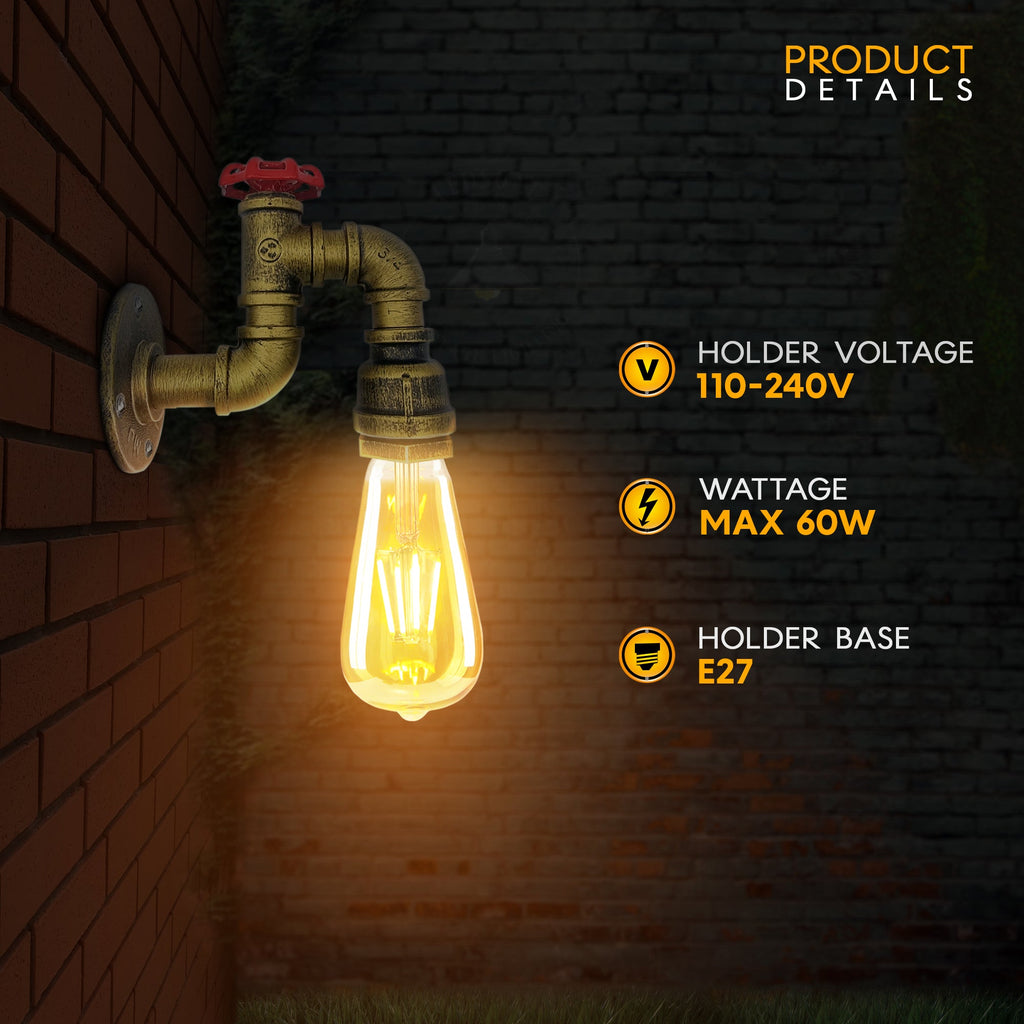 Industrial Water Pipe Wall Light Retro Steampunk E27 Sconce~2173-1