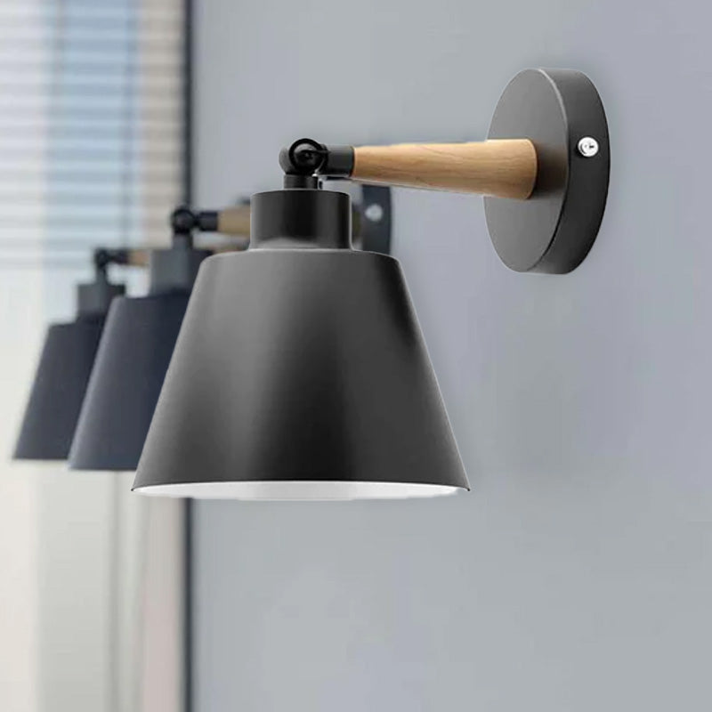 Modern Black Wood Wall Sconce | Rotatable E27 Wall Lamp ~4726-0