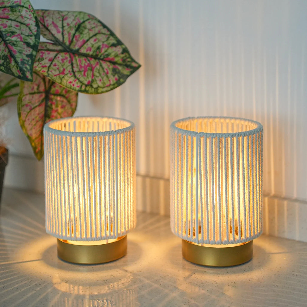 Set of 2 Braided Cotton Rope Table Lamp 6.5" Tall-3