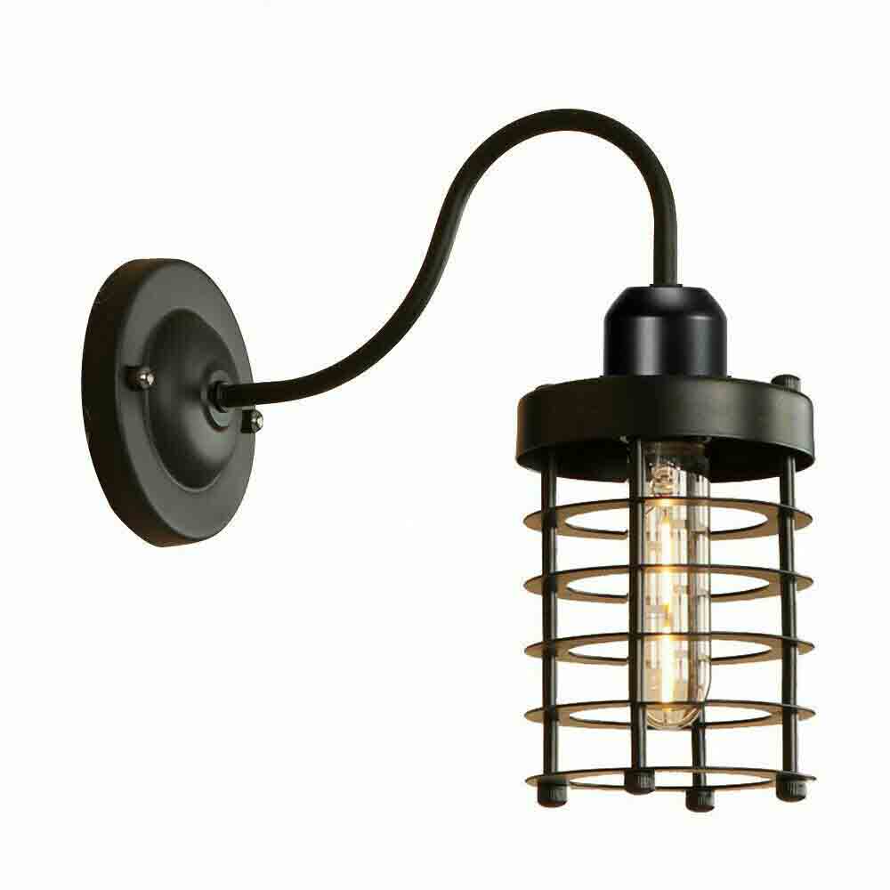 Industrial Cage Wall Light Vintage E27 Matt Black~2900-1