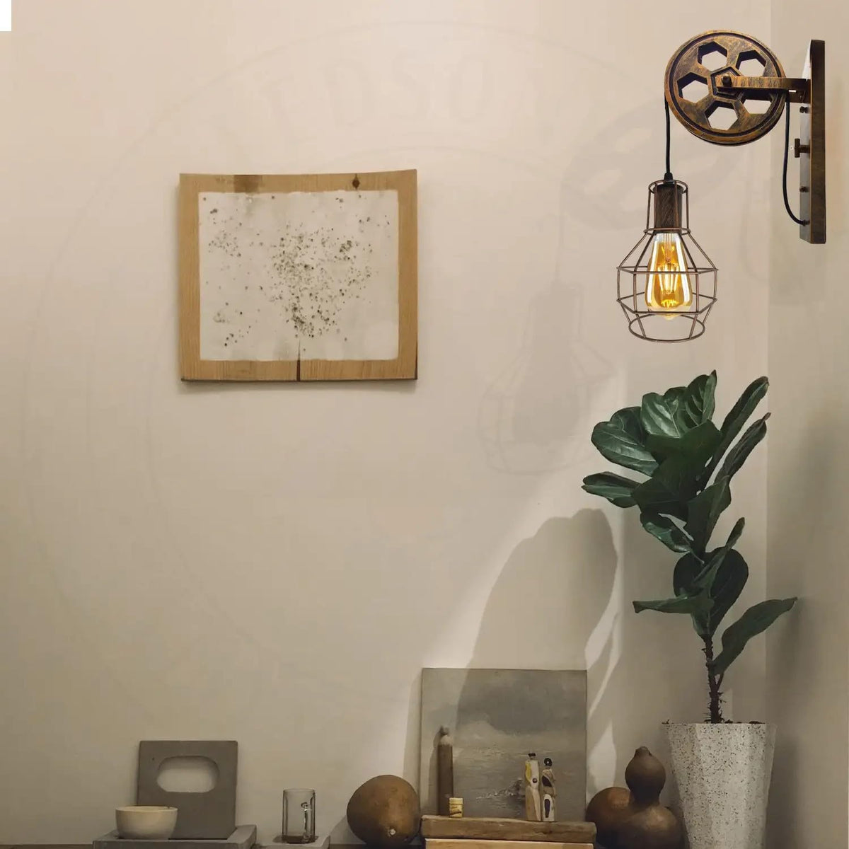 Industrial Wall Light E27 – Adjustable Pulley Vintage Cage Lamp~5300-1