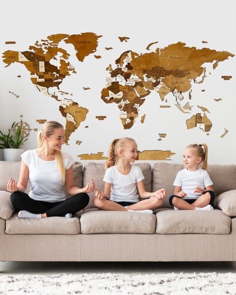World map 3D wood for wall | LATTE-0