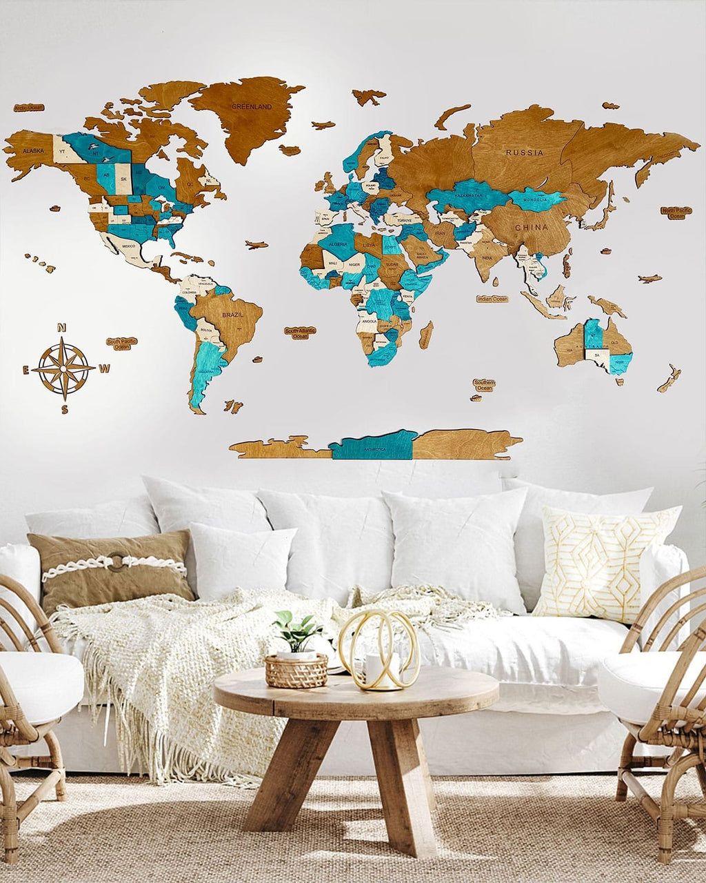 Wooden World Map 3D effect | LAZUR-0