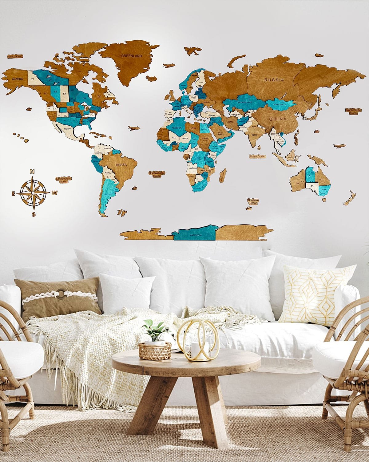 Wooden World Map 3D effect | LAZUR-0