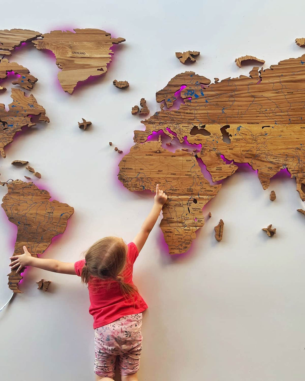 World map illuminated from solid oak-2