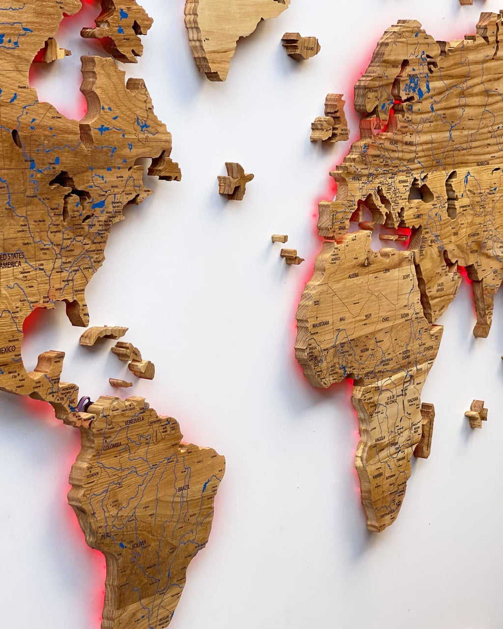 World map illuminated from solid oak-3