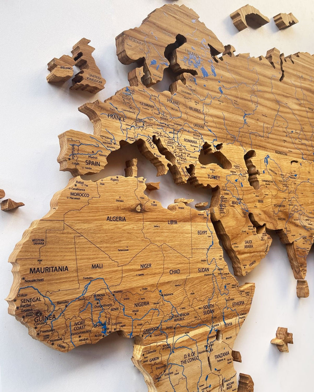World map made of solid oak wood-1