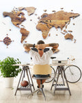 World map made of solid oak wood-0