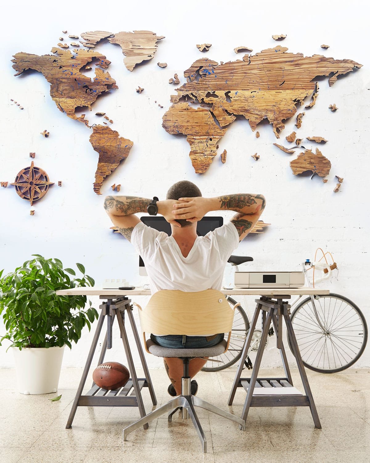 World map made of solid oak wood-0