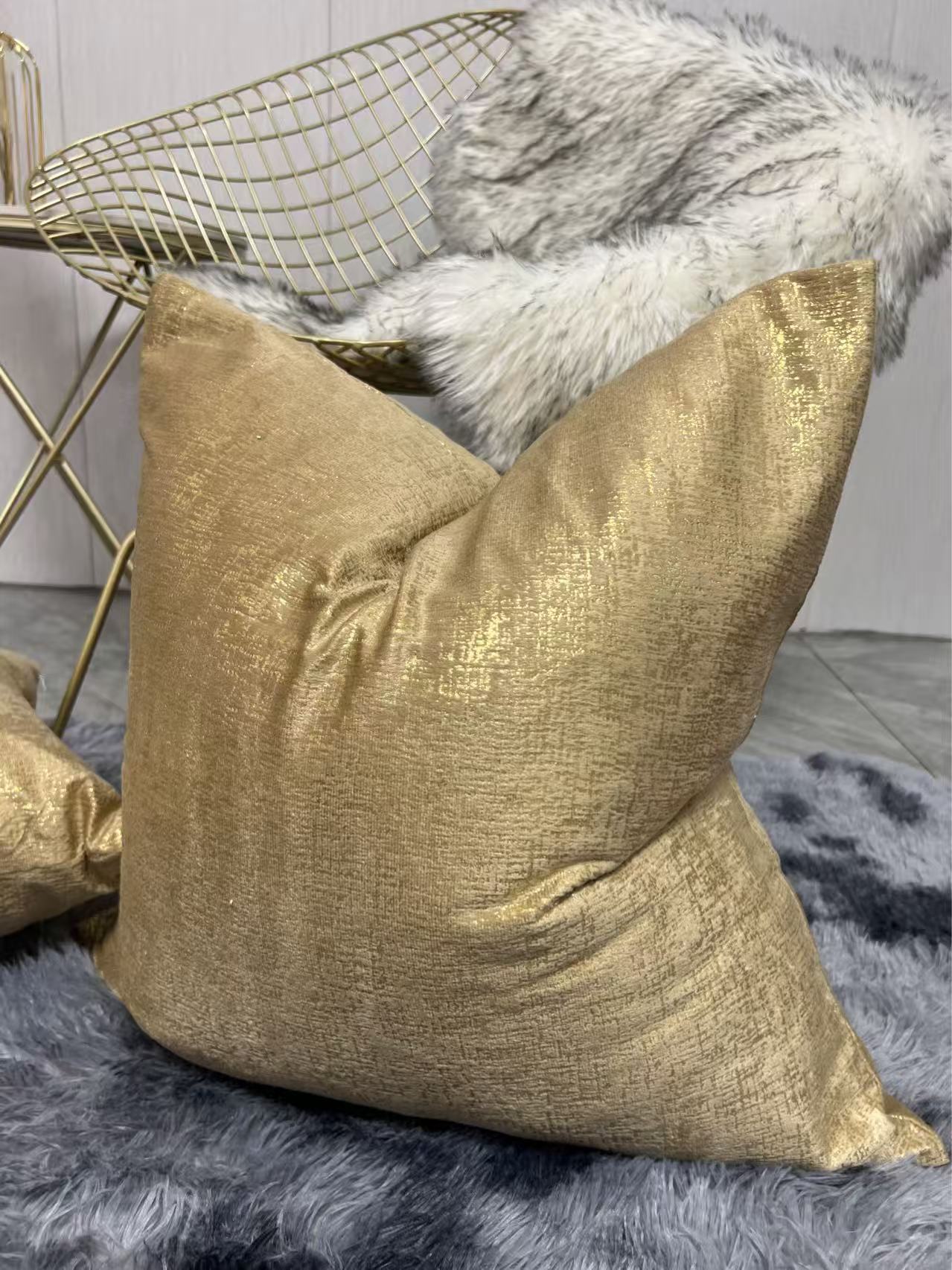 Luxury Gold Metallic Textured Velvet Cushion Cover-1
