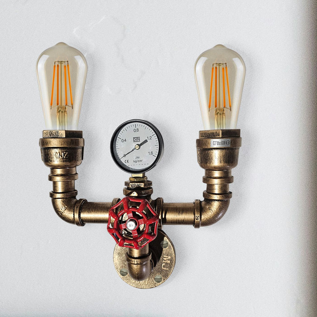 Vintage Industrial Steampunk Twin Water Pipe Wall Light E27~5507-3