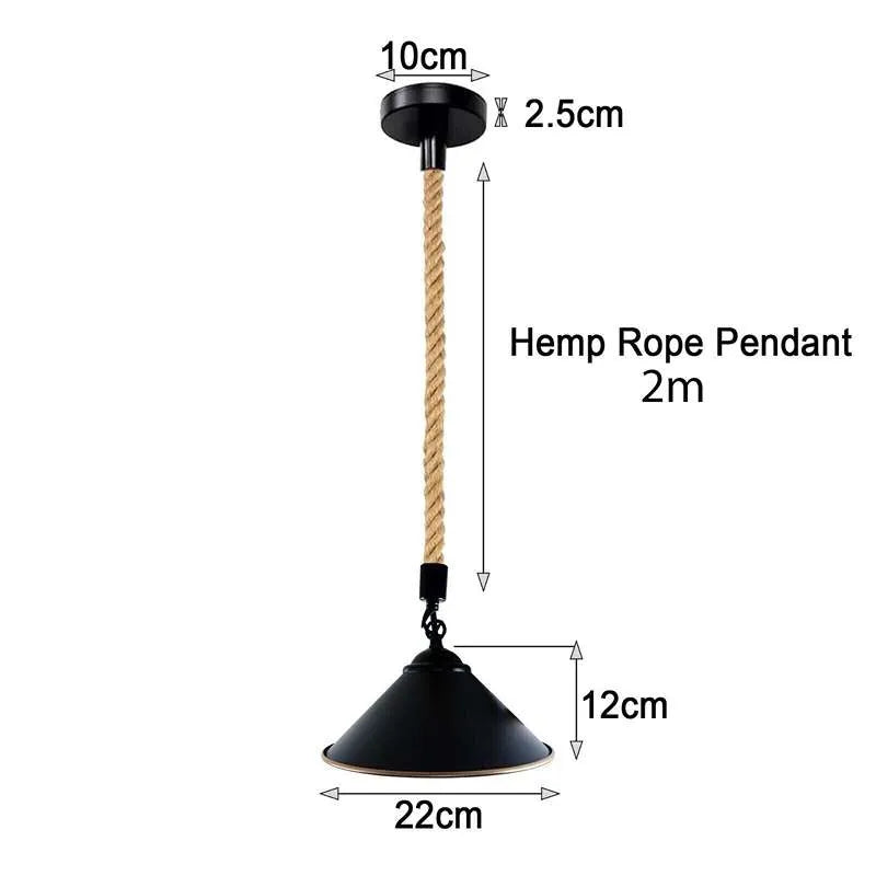 Hemp Rope Pendant Light Vintage Hanging Cone Lampshade~5078-4