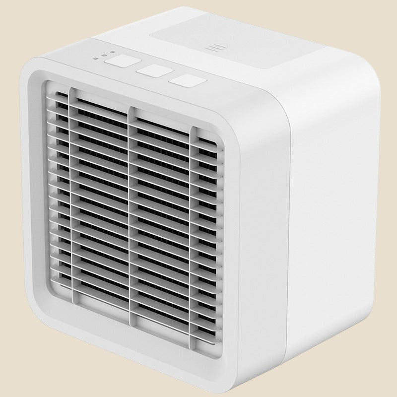 Biały mini klimatyzator biurkowy NovaPulse zasilany przez USB o kompaktowej i cichej konstrukcji