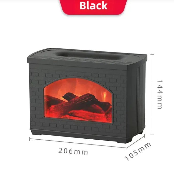 Nawilżacz powietrza NovaPulse FlameMist Open w kolorze czarnym z realistycznym efektem płomienia i imitacją paleniska.