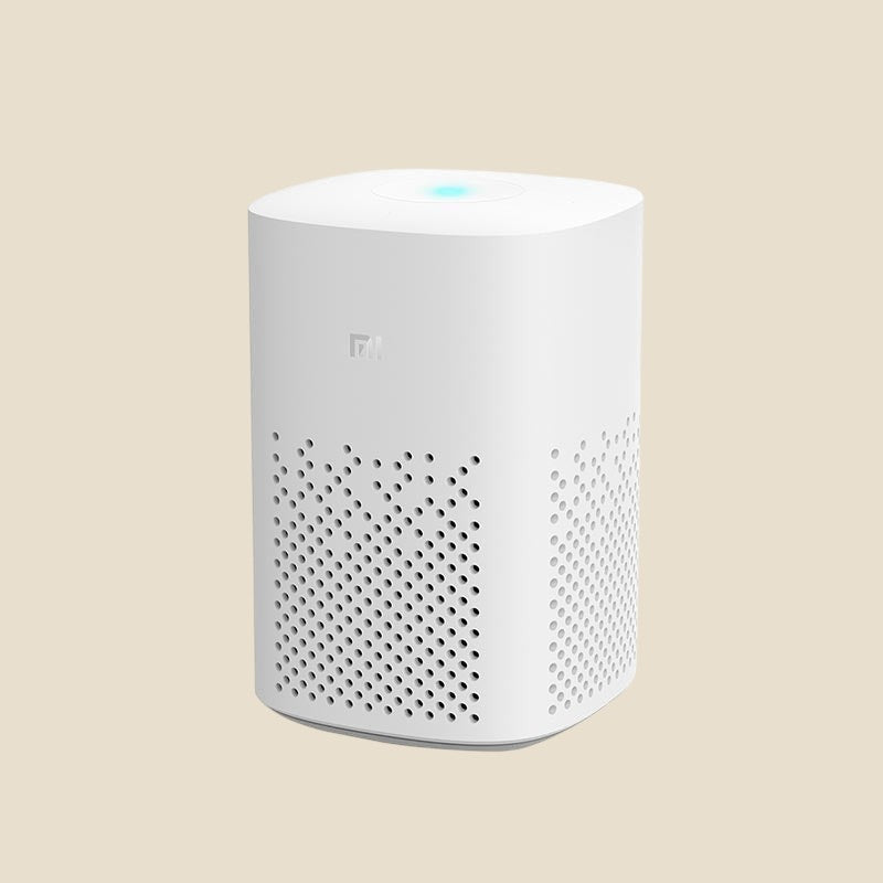 White NovaPulse PulseBot AI Xiaomi smart speaker with four-speaker system and Bluetooth connectivity