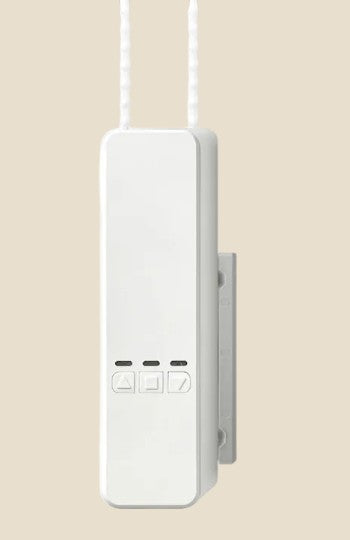 White NovaPulse smart blind controller with control buttons and cord loop