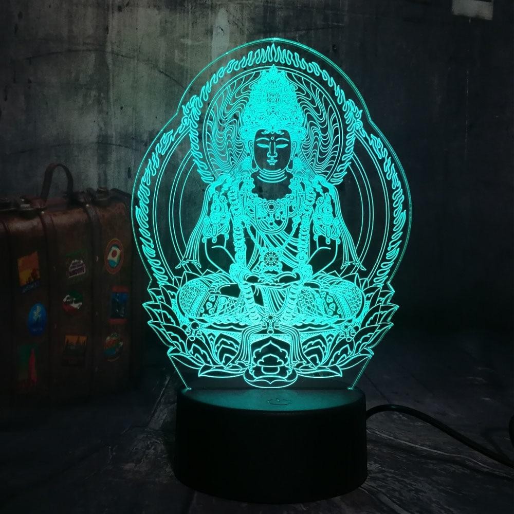Lampa nocna NovaPulse 3D Buddha z podświetleniem LED w kolorze turkusowym, idealna do medytacji i relaksu.