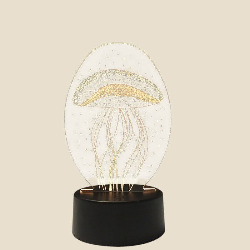 Lampa nocna NovaPulse JellyGlow 3D z akrylowym panelem w kształcie meduzy i czarną podstawą LED
