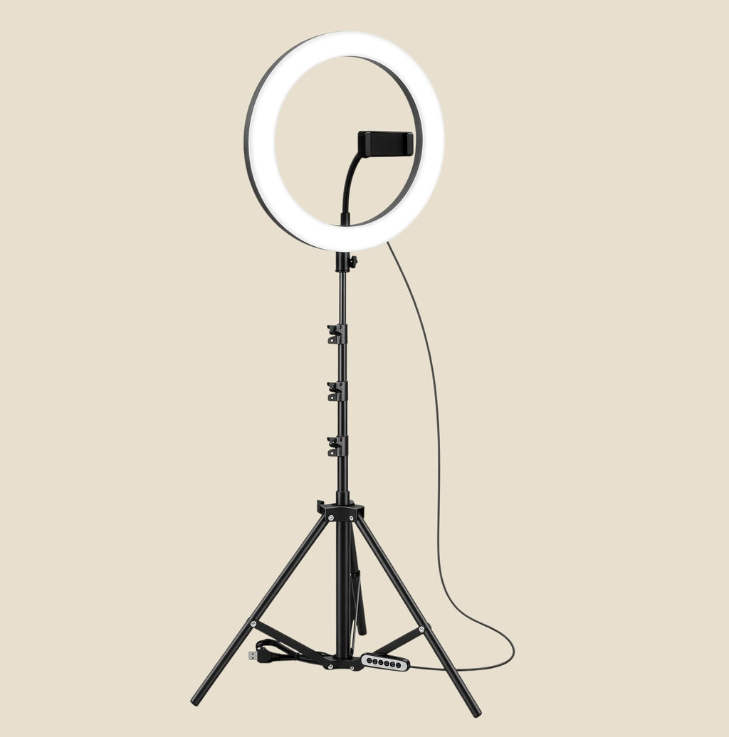 NovaPulse 26 cm LED ring light with 1.6 m tripod and phone holder for streaming