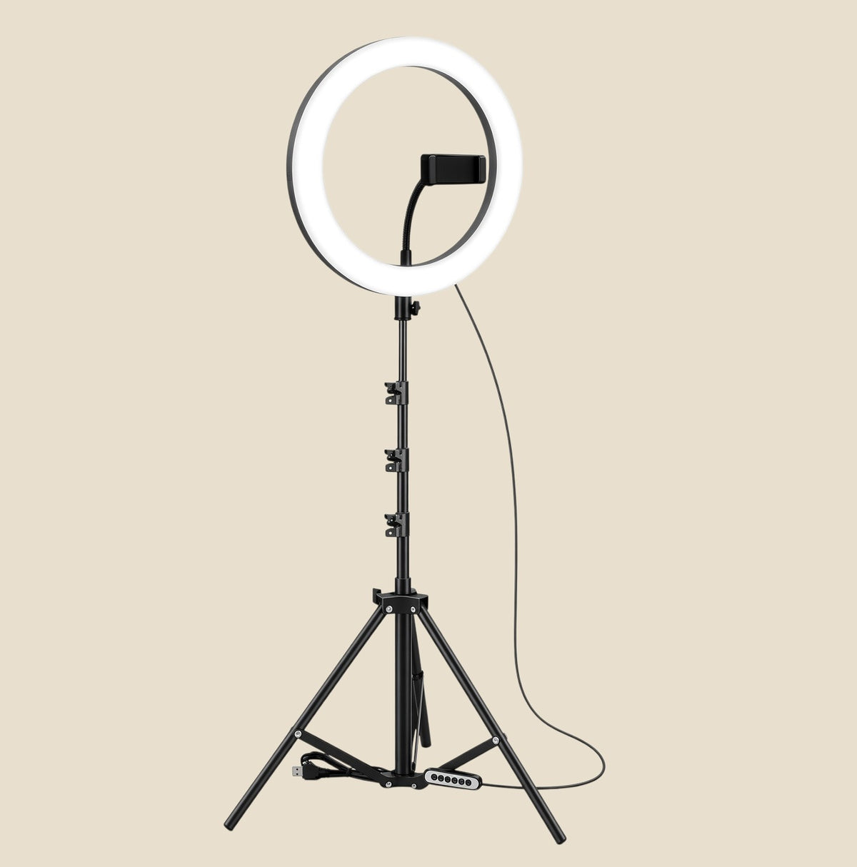 NovaPulse 26 cm LED ring light with 1.6 m tripod and phone holder for streaming