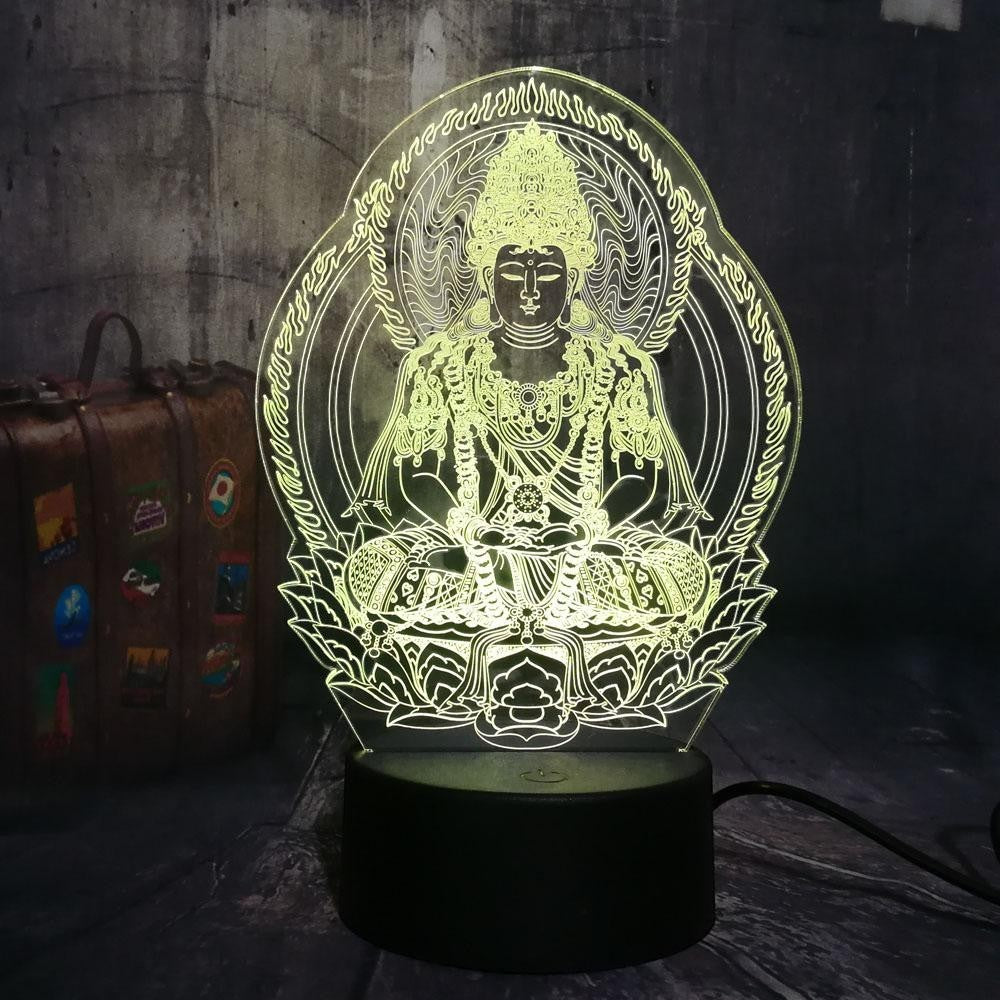 NovaPulse lampka nocna LED 3D z grawerowanym wizerunkiem Buddy emitująca delikatne żółte światło w ciemnym wnętrzu