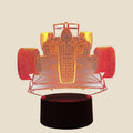 NovaPulse RaceGlow 3D night light shaped like a racing car, with red LED lighting and touch panel