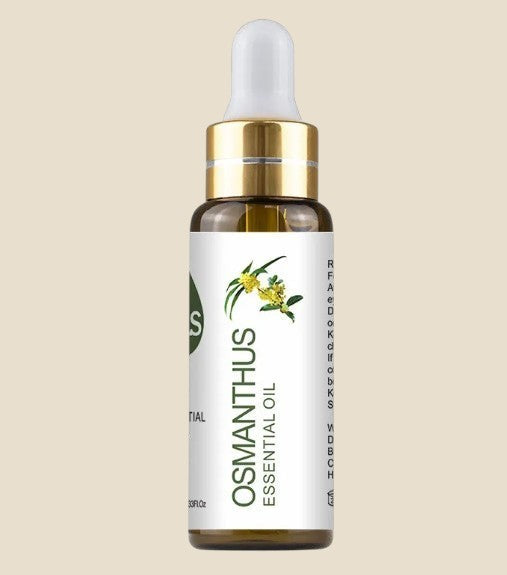 Olejek eteryczny NovaPulse MAYJAM Osmanthus w szklanej butelce z zakraplaczem na jasnym tle