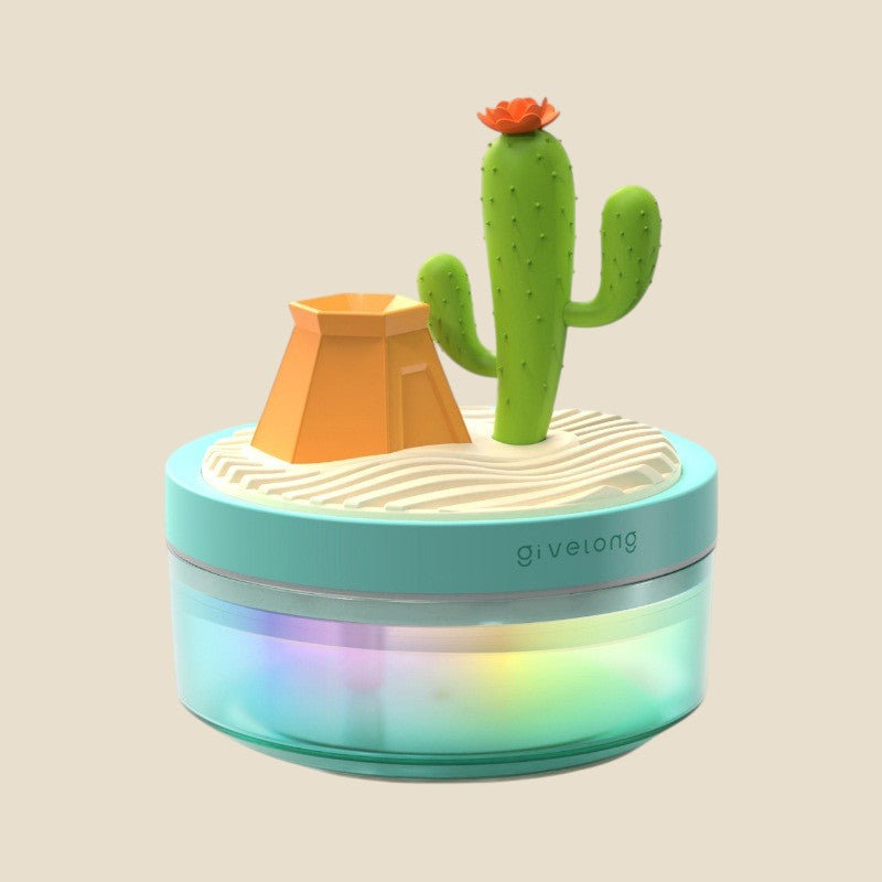 Nawilżacz powietrza NovaPulse DeskMist w kształcie pustyni z kaktusem i namiotem, kompaktowy design USB