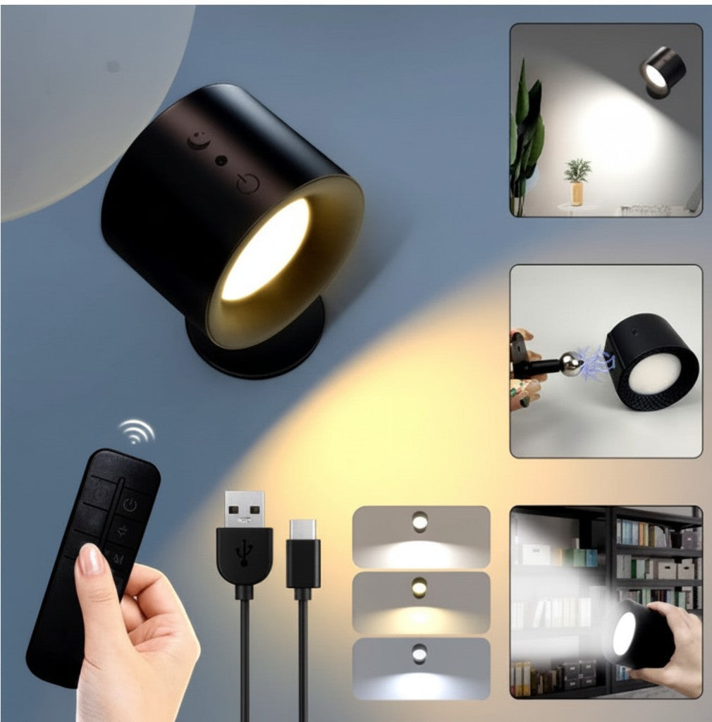 NovaPulse PivotRGB wireless LED wall spotlight with remote control, 360-degree rotation and USB charging