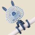 Blue NovaPulse PramBreeze portable pram fan with bunny design and flexible mount