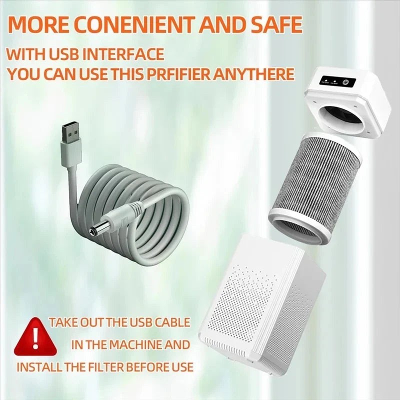 Przenośny oczyszczacz powietrza NovaPulse z wymiennym filtrem i kablem USB do aromaterapii w domu lub biurze