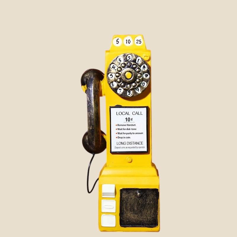 Żółta figurka NovaPulse w kształcie zabytkowego telefonu z żywicy o wysokości 24,5 cm na półkę lub biurko