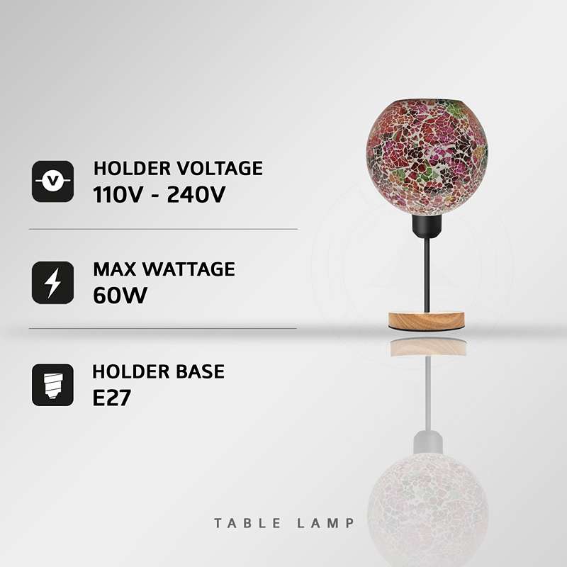 Colourful Mosaic Glass Table Lamp E27 Plug in Wooden Base~ 5023-3