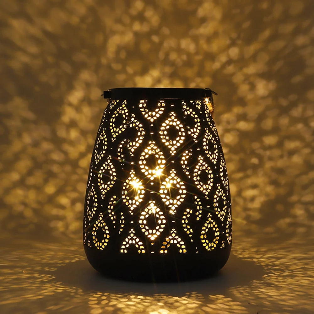 8''H Moroccan Metal Lamp (Black with Gold Brush)-3
