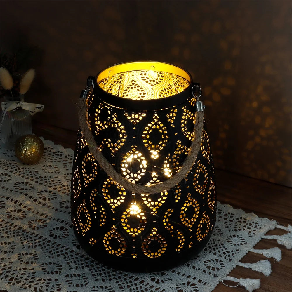 8''H Moroccan Metal Lamp (Black with Gold Brush)-2