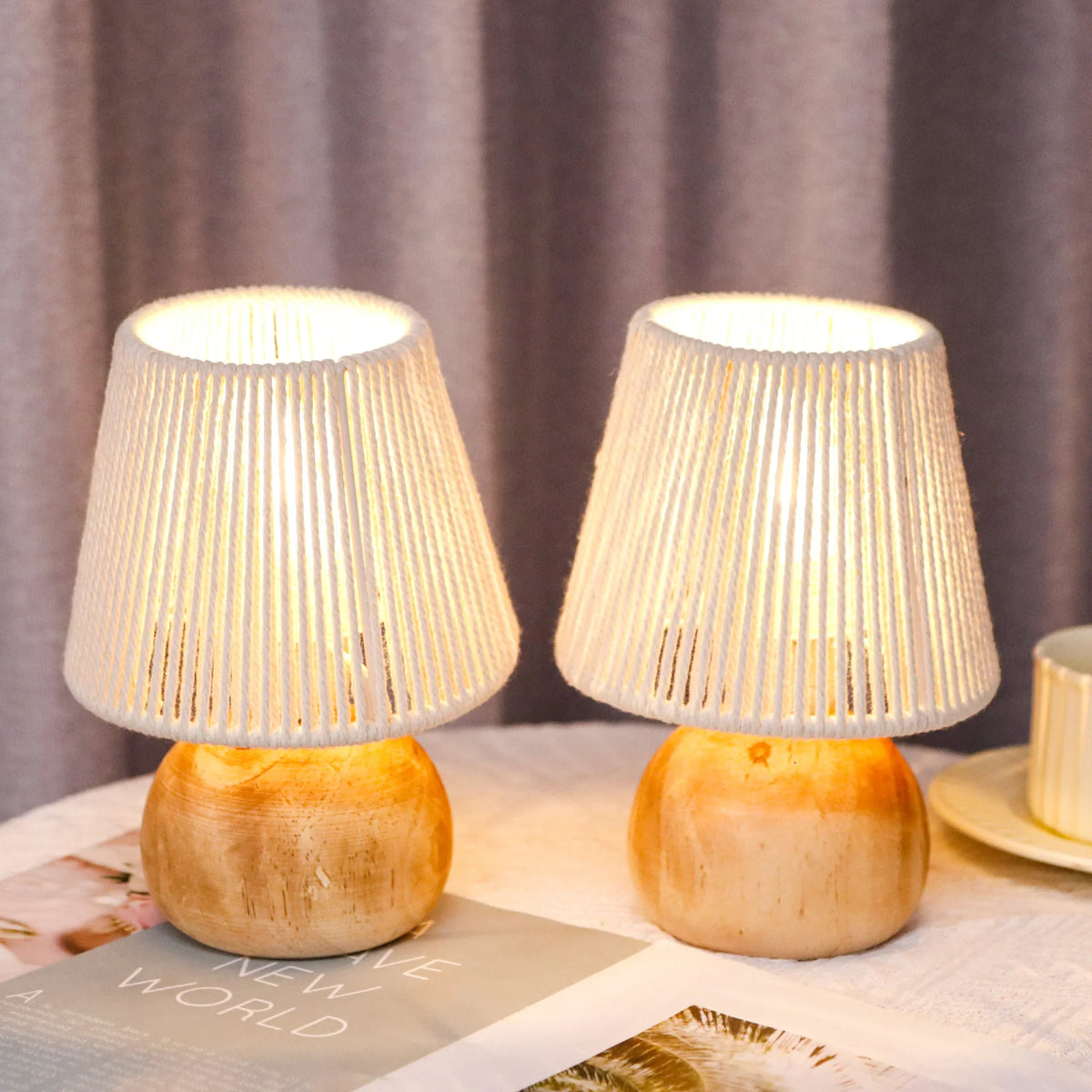 Set of 2 Woven Cotton Rope Table Lamp-1