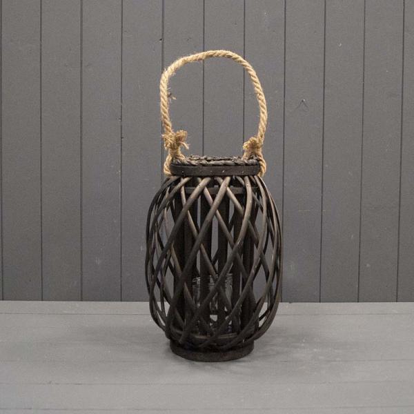 33cm Black Wicker Lantern-1