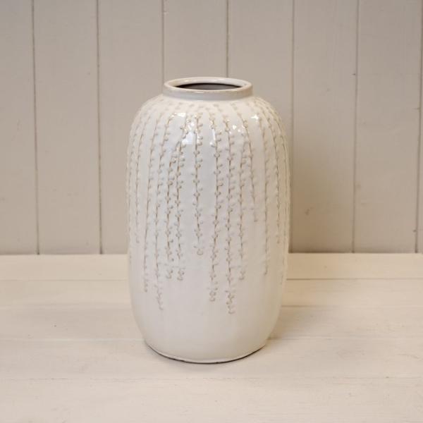 Large Cream Ceramic Ribbed Vase 29cm High-1