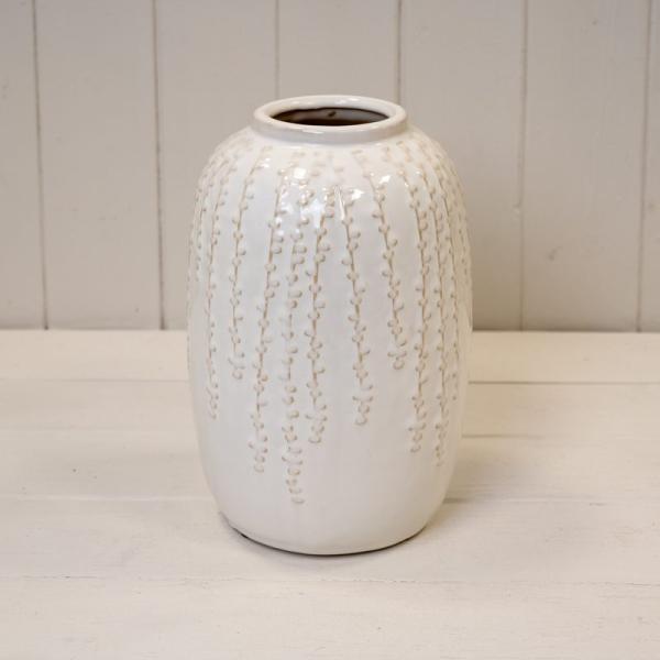 Medium Cream Ceramic Ribbed Vase 23.5cm High-1